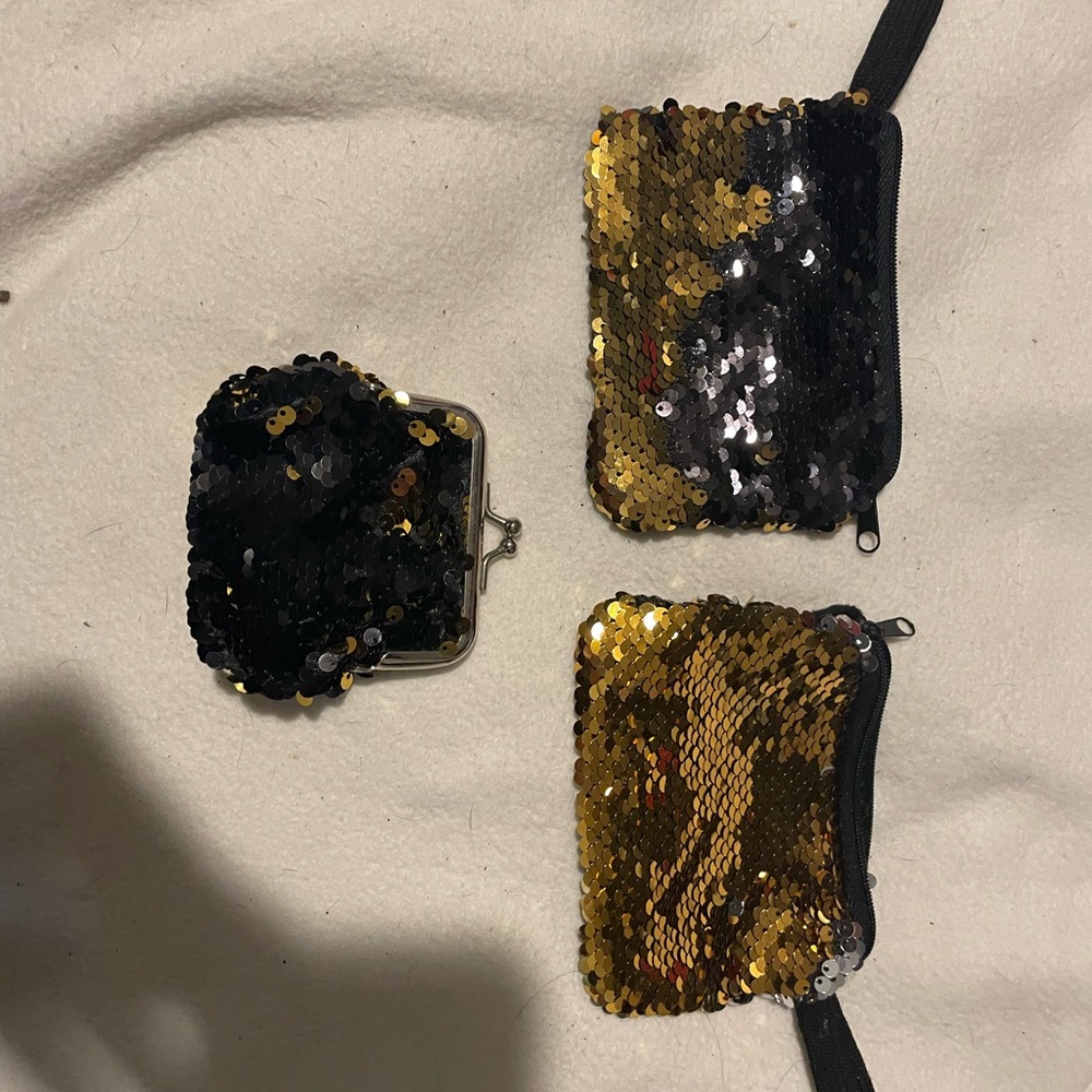 🛍️2/$38 Reversible Sequin Coin Pouches - Black & Gold